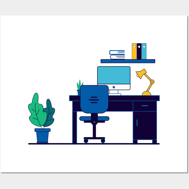 Desk flat illustration design Wall Art by andribrnd